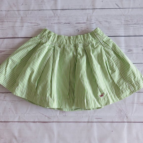 Hollister 100% Cotton Fully Lined Green White Stripe Mini Skirt - Size Medium - Picture 1 of 4